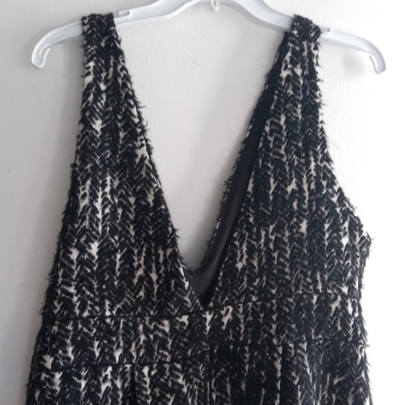 NWT Paper Crown Anthropologie Black Grey Herringbone Wool A-Line Dress Medium - Picture 5 of 10
